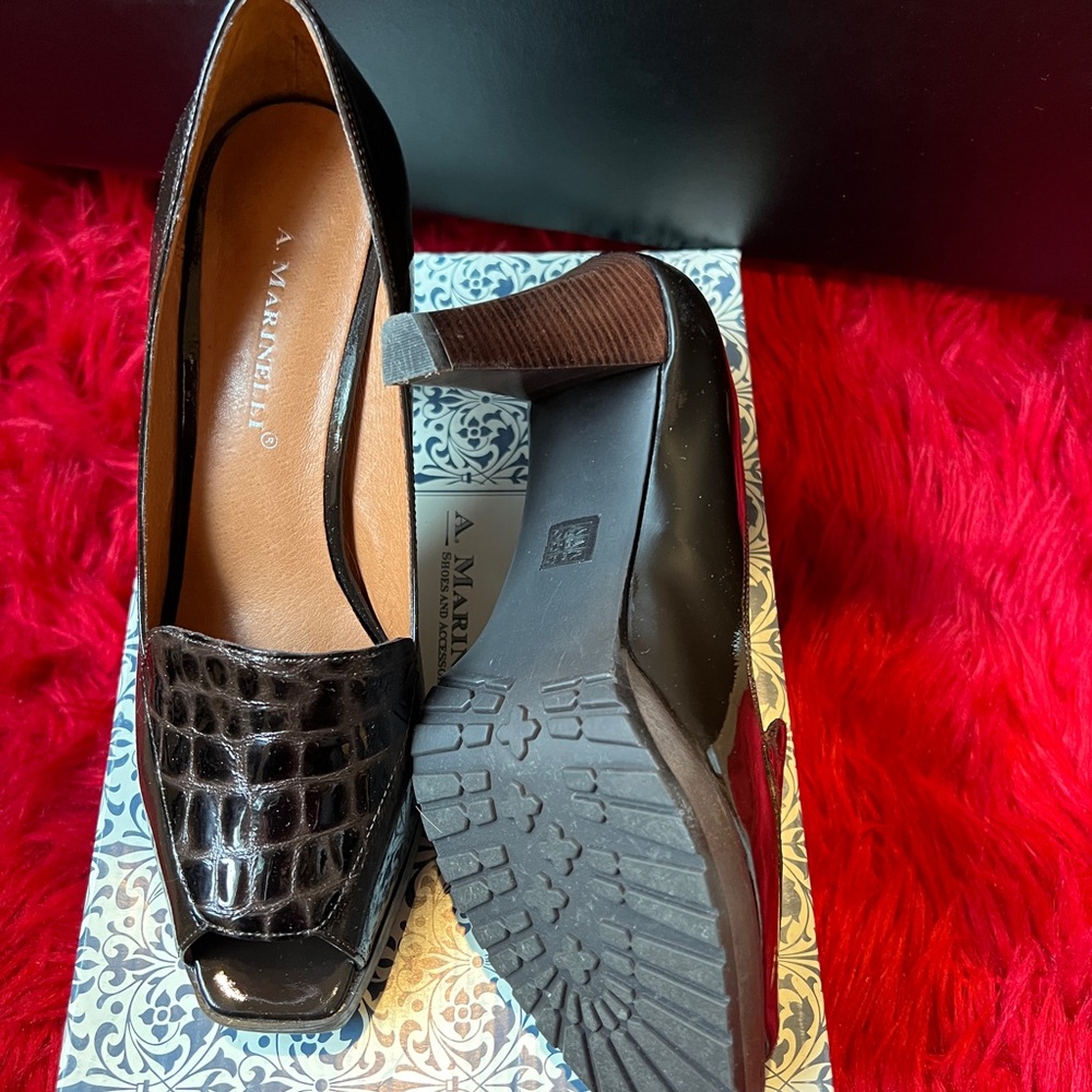 A. Marinelli Chocolate Croc-Patterned Heels View 3